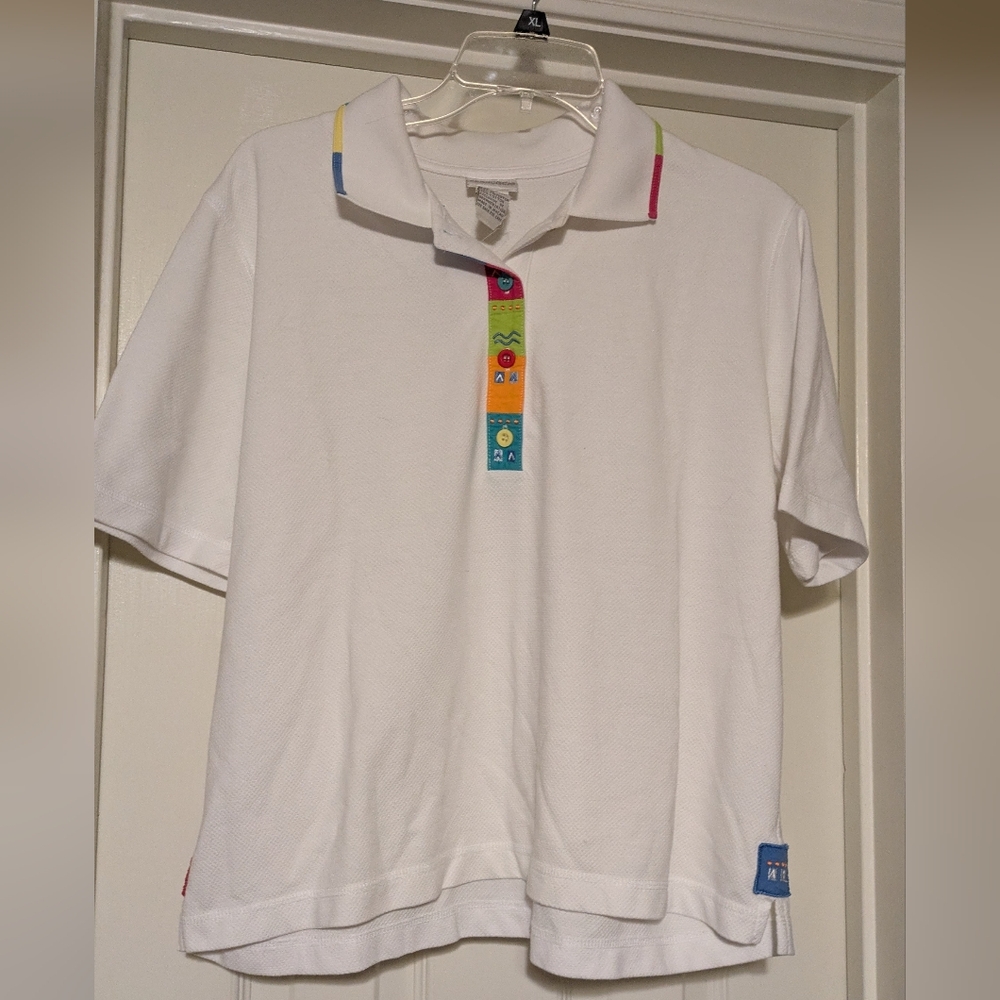 Koret Francisca White Polo Shirt with Colorful Trim